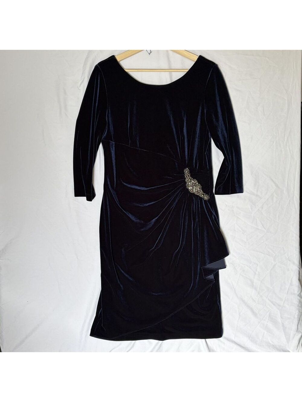 Velvet Wrap Dress Navy Metallic Beaded Detail